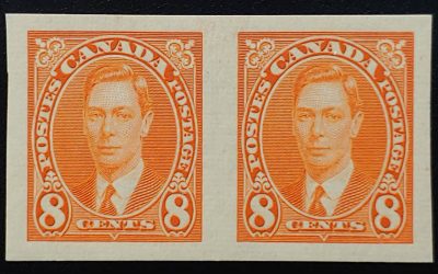 Canada #236a VF Mint 1 NH 1937 8c Imperforate Pair, 100 issued