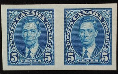Canada #235a VFNH 1937 5c Mufti Imperforate Pair