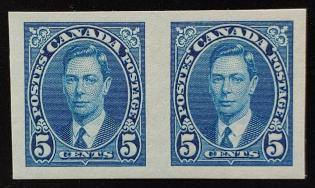 Canada #235a VFNH 1937 5c Mufti Imperforate Pair