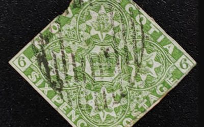 Nova Scotia #4 abt Fine Used 1851 6d Yellow Green
