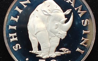 Tanzania Proof 1974 Black Rhino Silver 50 Shilingi 1.0409oz ASW