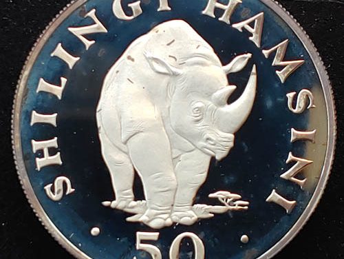Tanzania Proof 1974 Black Rhino Silver 50 Shilingi 1.0409oz ASW