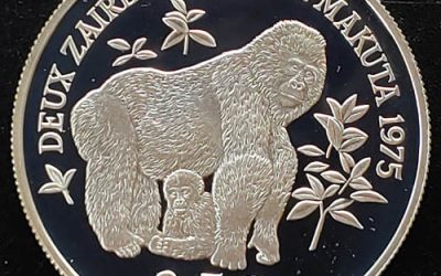 Zaire Proof 1975 Mountain Gorilla Silver 2.50 Zaires .841oz ASW