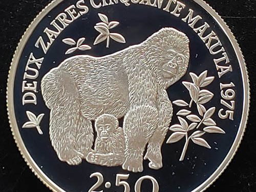Zaire Proof 1975 Mountain Gorilla Silver 2.50 Zaires .841oz ASW