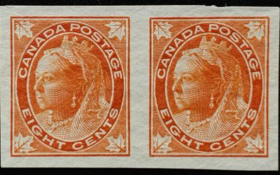 Canada #72a VF Mint 1897 8c Imperforate Pair