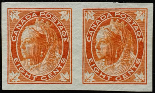 Canada #72a VF Mint 1897 8c Imperforate Pair