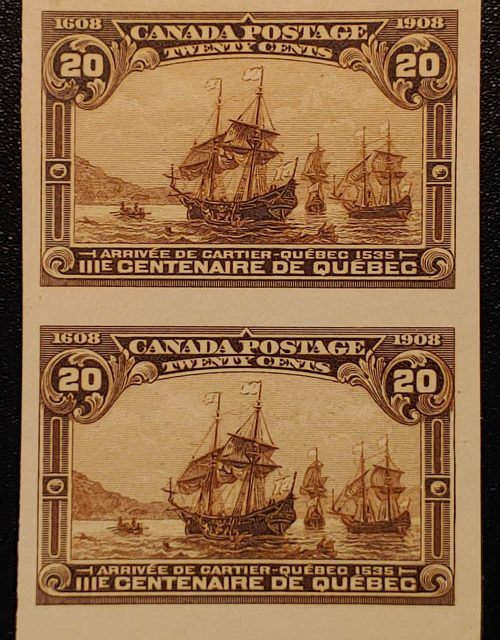 Canada #103ii VF Unused 1908 20c Imperforate Pair, 50 made