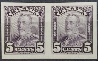 Canada #153b VFNH 1928 5c Imperforate Pair, 250 made