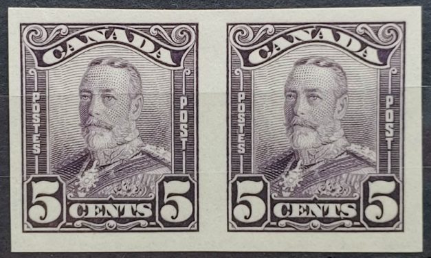 Canada #153b VFNH 1928 5c Imperforate Pair, 250 made