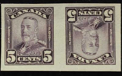 Canada #153cvi VFNH 1929 5c Tete-Beche Imperforate Pair