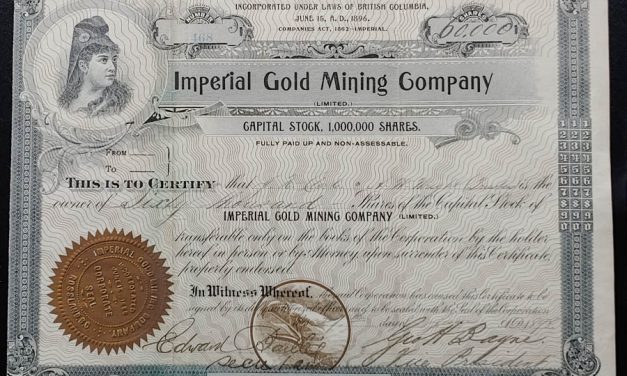 Imperial Gold Mining Co. 1898 Rossland, B.C. Share Certificate