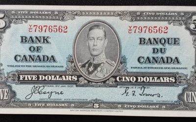 Canada #BC-23c Unc 1937 prefix Y/C George VI $5