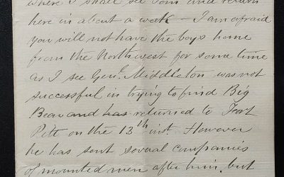Kamloops. B.C. 20 Jun 1885 Marcus Smith Letter to his wife cf Riel