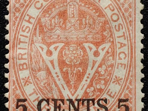 British Columbia #9 VG/F Mint HHR 1867/71 5c on 3d