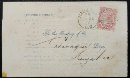 Canada #14 26 Jan 1864 1c Hamilton/Kingston Lodge Circular