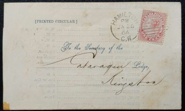 Canada #14 26 Jan 1864 1c Hamilton/Kingston Lodge Circular