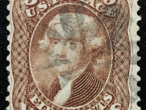 U.S.A. #67 F/VF fancy cork Used 1861/66 5c Jefferson