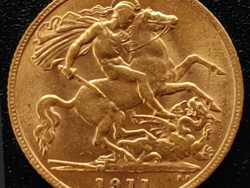 G.B. Unc 1911 George V first issue Gold Half Sovereign .1178oz AGW
