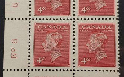 Canada #287 VFNH LL 1949 4c George VI Cracked Plate 6 Blk (4)