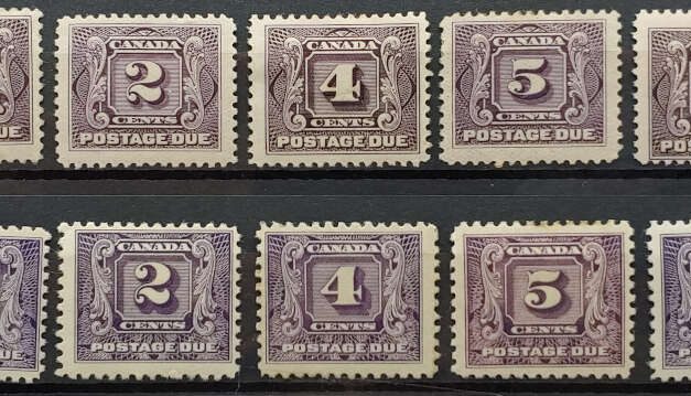 Canada #J1-10 F/VF Mint 1906/32 Postage Due Set duo (10 diff)