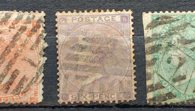 G.B. #34, 39d, 42 Used 1862/64 Victoria trio, 6d toning
