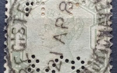 G.B. #107 21 Apr 1885 Used Victoria Shilling Perfin