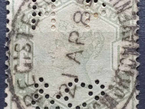 G.B. #107 21 Apr 1885 Used Victoria Shilling Perfin
