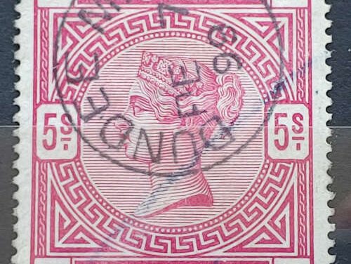 G.B. #108 VF 7 Feb 1899 Dundee M.O.O. CDS Used 5/- QV