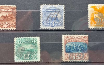 U.S.A. #113/119 Used 1869 quintet, 15c straight edge