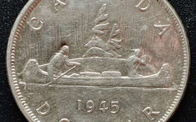 Canada F/VF 1945 George VI 5 over 5 Variety Silver Dollar