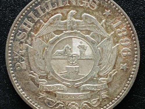 South Africa Unc 1896 Silver 2.5 Shillings .4204oz ASW
