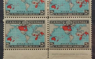 Canada #86b Fine three Never Hinged 1898 2c Map Imprint Block