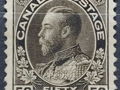 Canada #120ii VF Mint HR 1923 50c Brown Black, Wet Printing