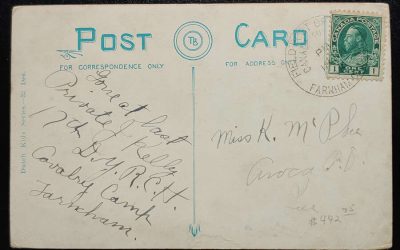 Farnham Camp Field Post Office 18 Jun 1913 1c Admiral Postcard