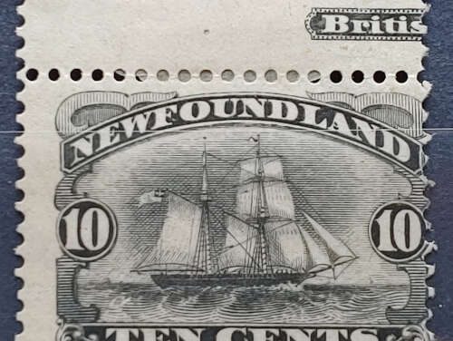 Newfoundland #59 Fine Mint 1897 10c Schooner w/ part inscription