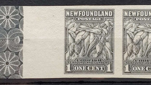 Newfoundland #184vi VF Unused 1932 1c Imperf Pair w/ Lathework
