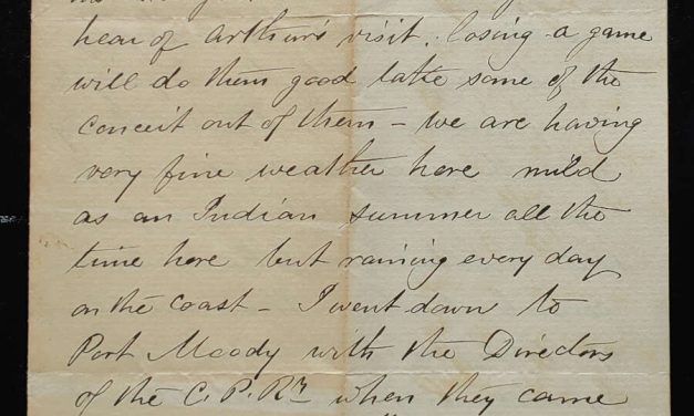 Kamloops, B.C. 22 Nov 1885 Marcus Smith last Letter to his wife