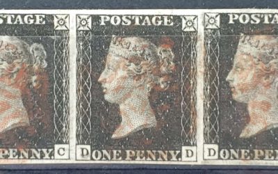 G.B. #1 F/VF Used 1840 1d Black Plate 4 Strip (3)