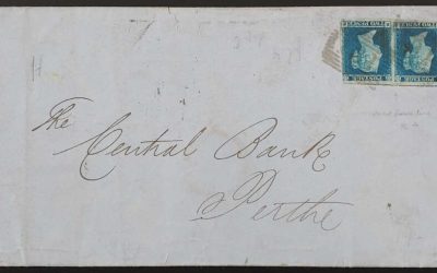 G.B. #4 9 Feb 1854 2d Blue Plate 4 Pair on Perth Bank FLS