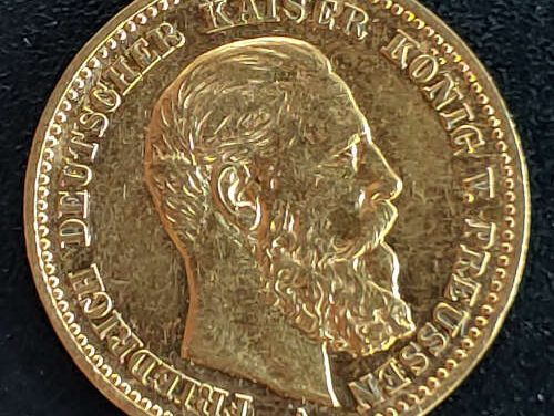 Prussia XF 1888A Gold 10 Mark, trifle rim nicks .1152oz AGW
