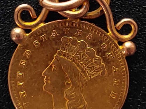 U.S.A. 1856 Indian Princess Gold Dollar w/ original mount.04837+oz