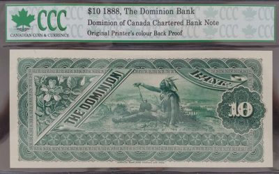 Dominion Bank 1888 $10 Indian Back Proof in CCC holder