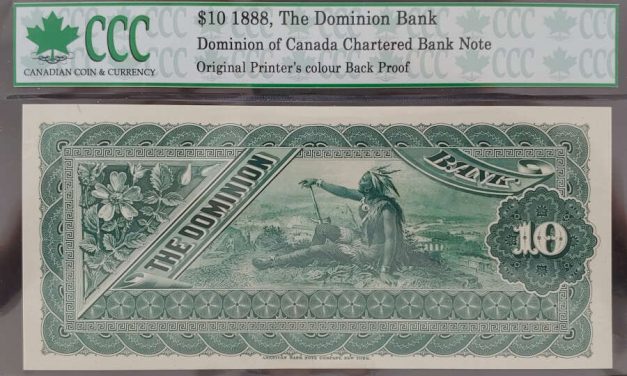 Dominion Bank 1888 $10 Indian Back Proof in CCC holder