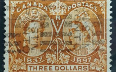 Canada #63 VF Union Stn roller Used 1897 $3 Jubilee