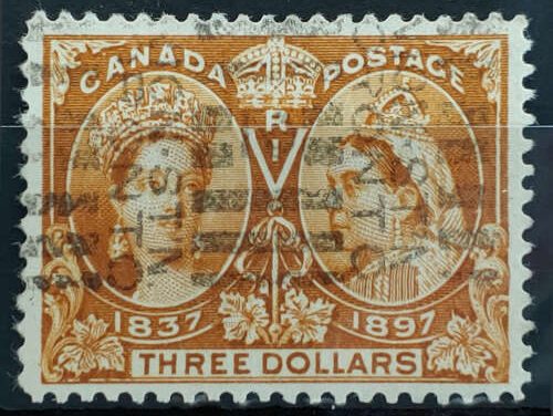 Canada #63 VF Union Stn roller Used 1897 $3 Jubilee