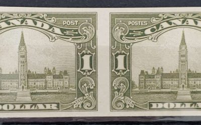 Canada #159a VFNH 1929 $1 Parliament Imperf Pair