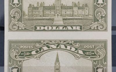 Canada #159a VF one NH 1929 $1 Parliament Imperf Pair