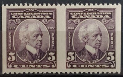 Canada #144b VFNH 1927 5c Laurier Perf by Imperf Pair