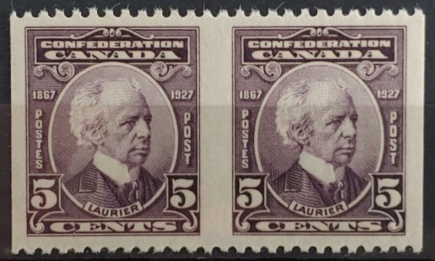 Canada #144b VFNH 1927 5c Laurier Perf by Imperf Pair
