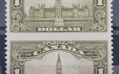 Canada #159c VF one NH 1929 $1 Parliament Perf by Imperf Pr